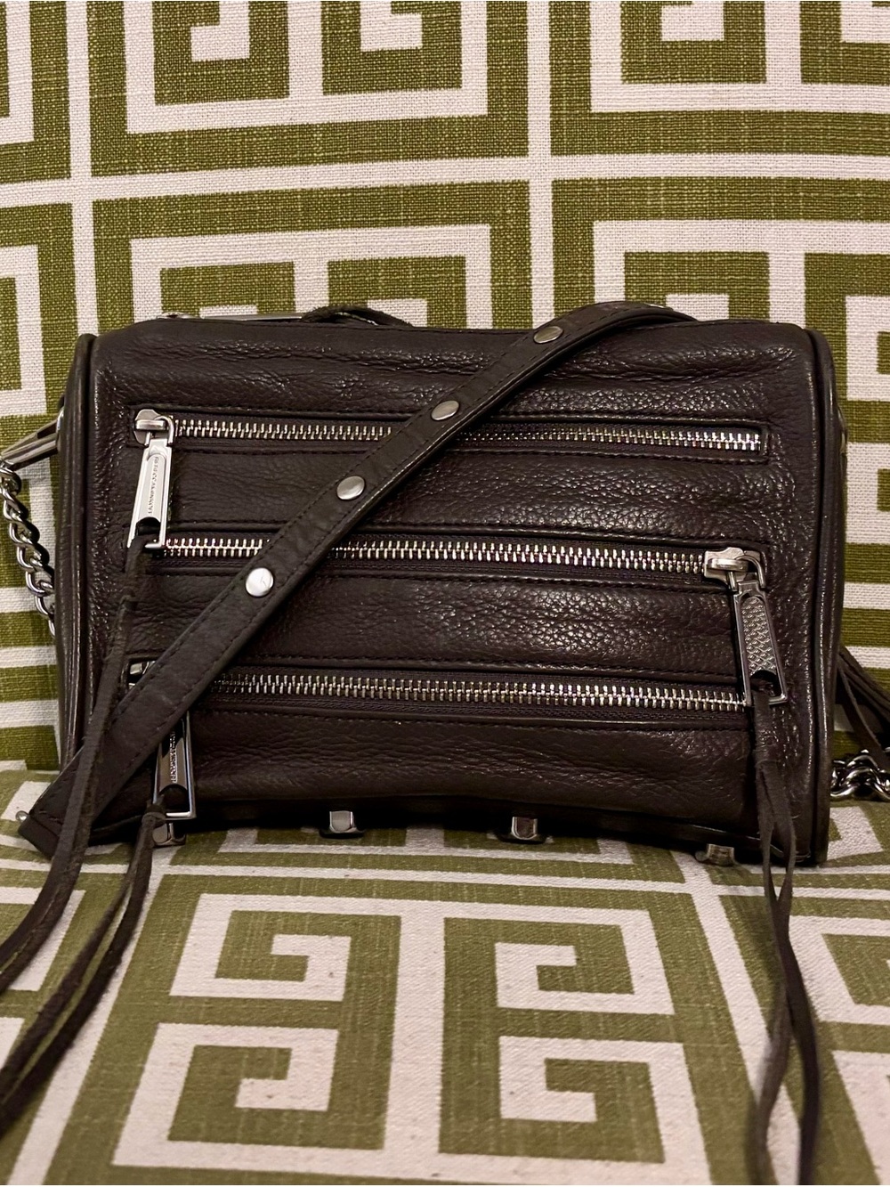 Rebecca Minkoff Gray Leather 5-Zip Rocker Crossbody Bag